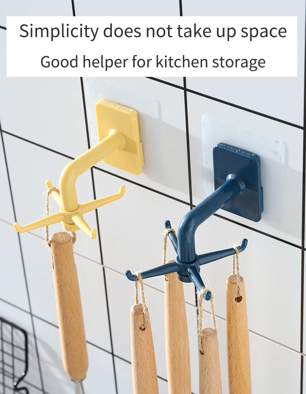 360 Degrees Adhesive Rotated Kitchen Wall/Door Hanging Rack Hooks