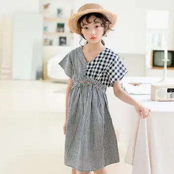 

2020 Korean style girls plaid dress patchwork fashion summer girls dresses 6-10 years F195