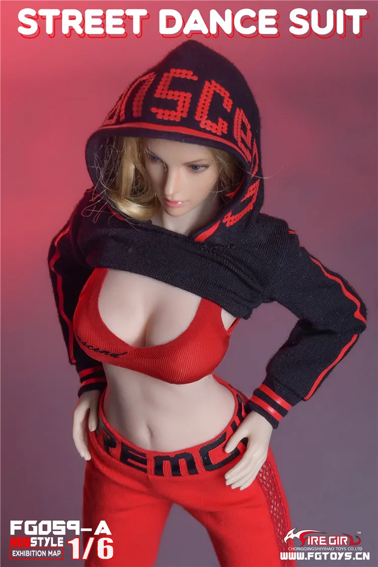 Mnotht модные игрушки для девочек 1/6 FG059 костюм для уличного танца комплект одежды с обувью для 1" женская кукла Phicen фигурка тела - Цвет: FG059-ABlack Red