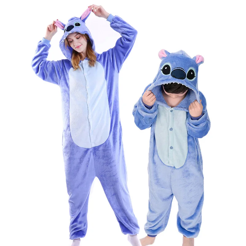 Kigurumi/костюм для детей и Adlut; одинаковые пижамы для всей семьи; одежда для сна для мамы и детей; одежда для сна с рисунком единорога; одежда для сна - Цвет: Stitch Blue