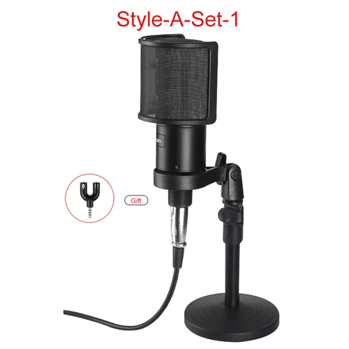 Style-A-Set1 AK 60 профессиональный конденсаторный микрофон система караоке аудио вокальная запись 3,5 мм ручной микрофон для компьютера для телефона - Цвет: Style-A-Set1