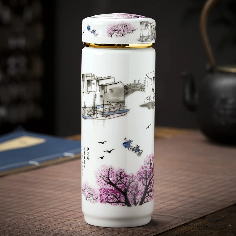 Двухстенная Керамическая бутылка для воды Jingdezhen высококачественные бутылки для воды прямые чашки для кофейные чашки для поездок посуда для напитков гидро колба