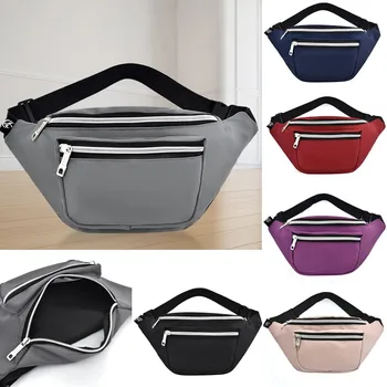 

Women's Waist Pack Solid Color Nylon Zipper Messenger Bag Messenger Chest Waist Bag Phone Purse Crossbody Packet bolsos#Zer