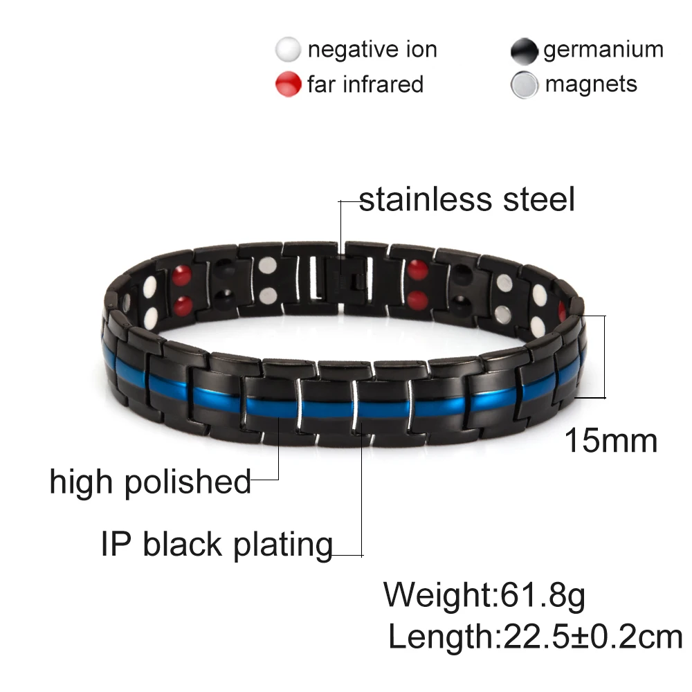 Magnetic Black Bracelet Men Hand Chain Energy Health Germanium Magnetic Bracelet Men Stainless Steel Bracelets For Women Men