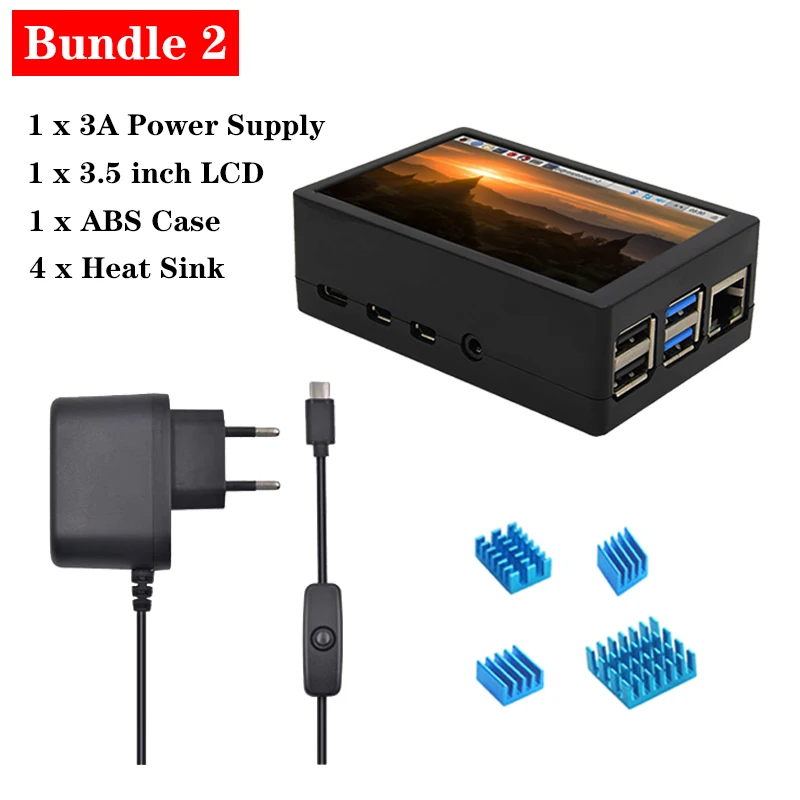 Bundle 2 Raspberry Pi 4 Модель B 3,5 дюймов сенсорный экран 480*320 ЖК-дисплей с корпусом из АБС-пластика радиатор радиатора для Raspberry Pi 4 4B - Цвет: Bundle 2