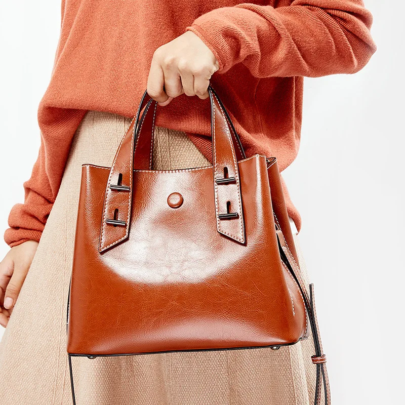 

Bag Women's New Bucket Bag European And American-Style Fashion Shoulder Handbag with Large-Volume Women's Leather Bag 1305