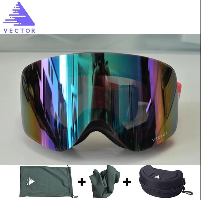 Векторные зимние лыжные очки для мужчин женщин Двойные линзы UV400 Анти-Туман Лыжные очки снежные очки Взрослые очки для катания на лыжах и сноуборде - Цвет: red box