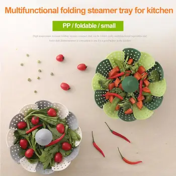 

Creative PP Foldable Lotus Steamers Fruit Vegetable Storage Basket Kitchen Steaming Gadgets Perforated Strainer Drop Water Bowl