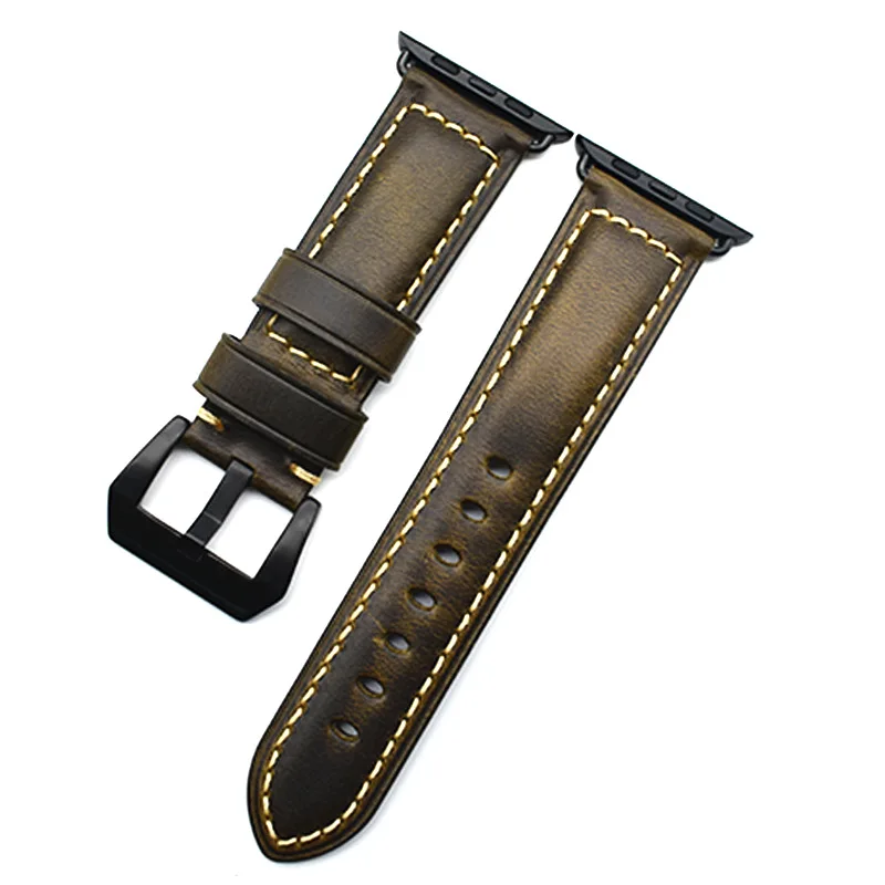 green with black Коровья кожа, воск, натуральная кожа, ремешок для часов Apple watch, 42 мм, 38 мм, серия 4-1, iwatch 4, 44 мм, 40 мм, Ремешки для наручных часов, браслет для часов - Цвет ремешка: green with black