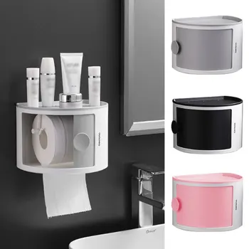 

New 1pc Waterproof Wall Mount Tissue Box Toilet Paper Holder Shelf Toilet Paper Tray Roll Paper Tube Storage Box Creative Tray