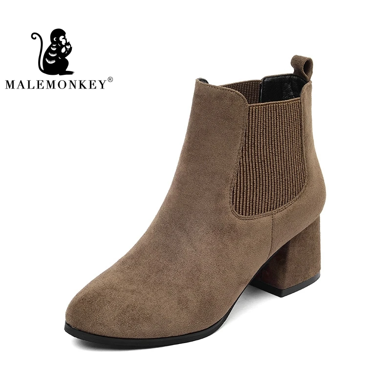 

Male Monkey Women Martin Boots Autumn Winter Boots Flock Classic Snow Ankle Boots Winter Warm Fur Plush Women Shoes 35-40