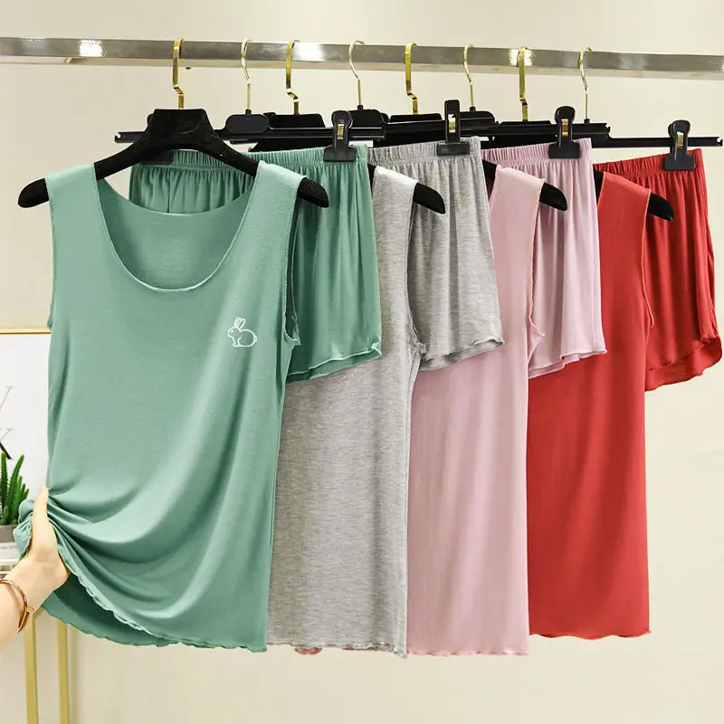

2021 New Camisole Sexy Pajamas Two-piece Set Thin Loose Shorts Multicolor Large Size Pajamas Set Home Service Womens Suits