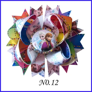 

16 Pcs Princess 4.5" Rainbow Hair Bow Frozen Anna Elsa Olaf Rapunzel Mermaid Snow white Mickey Clip