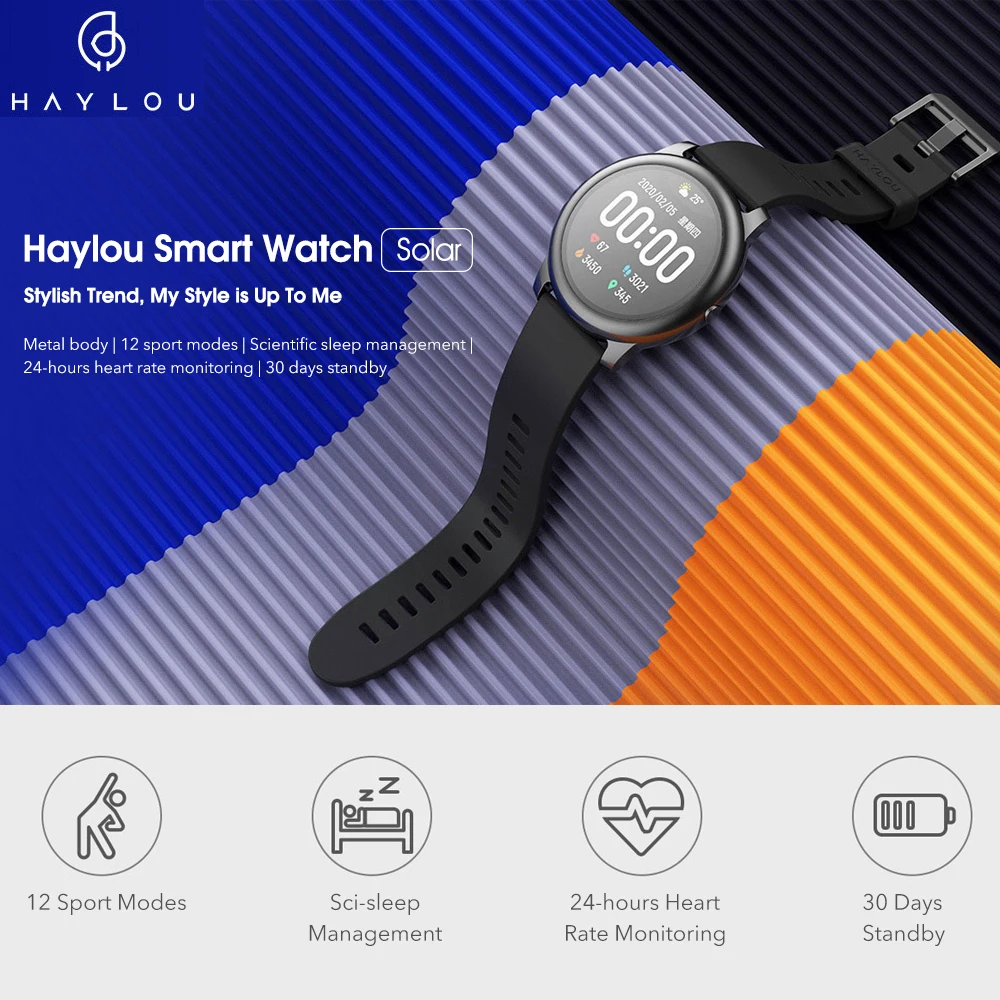 Youpin Haylou Solar LS05 Smart Watch Sport Metal Round Case Heart Rate Sleep Monitor IP68 Waterproof  iOS Android Global