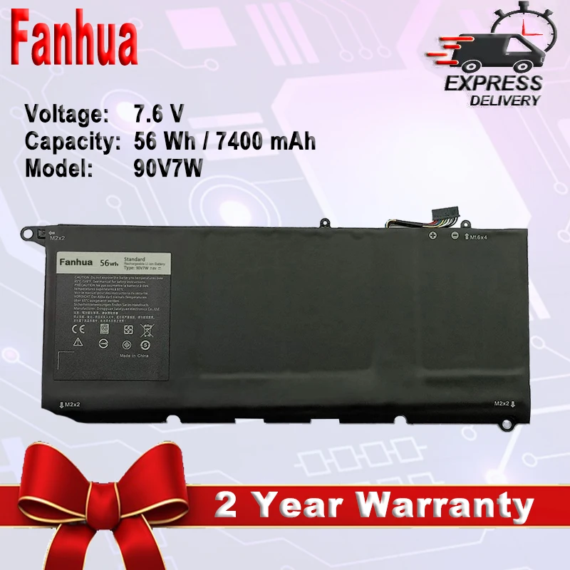 Fanhua 90V7W JHXPY JD25G 090V7W Аккумулятор для ноутбука DELL XPS 13 9343 XPS13 9350 13D-9343 P54G 0N7T6 5K9CP RWT1R 0DRRP