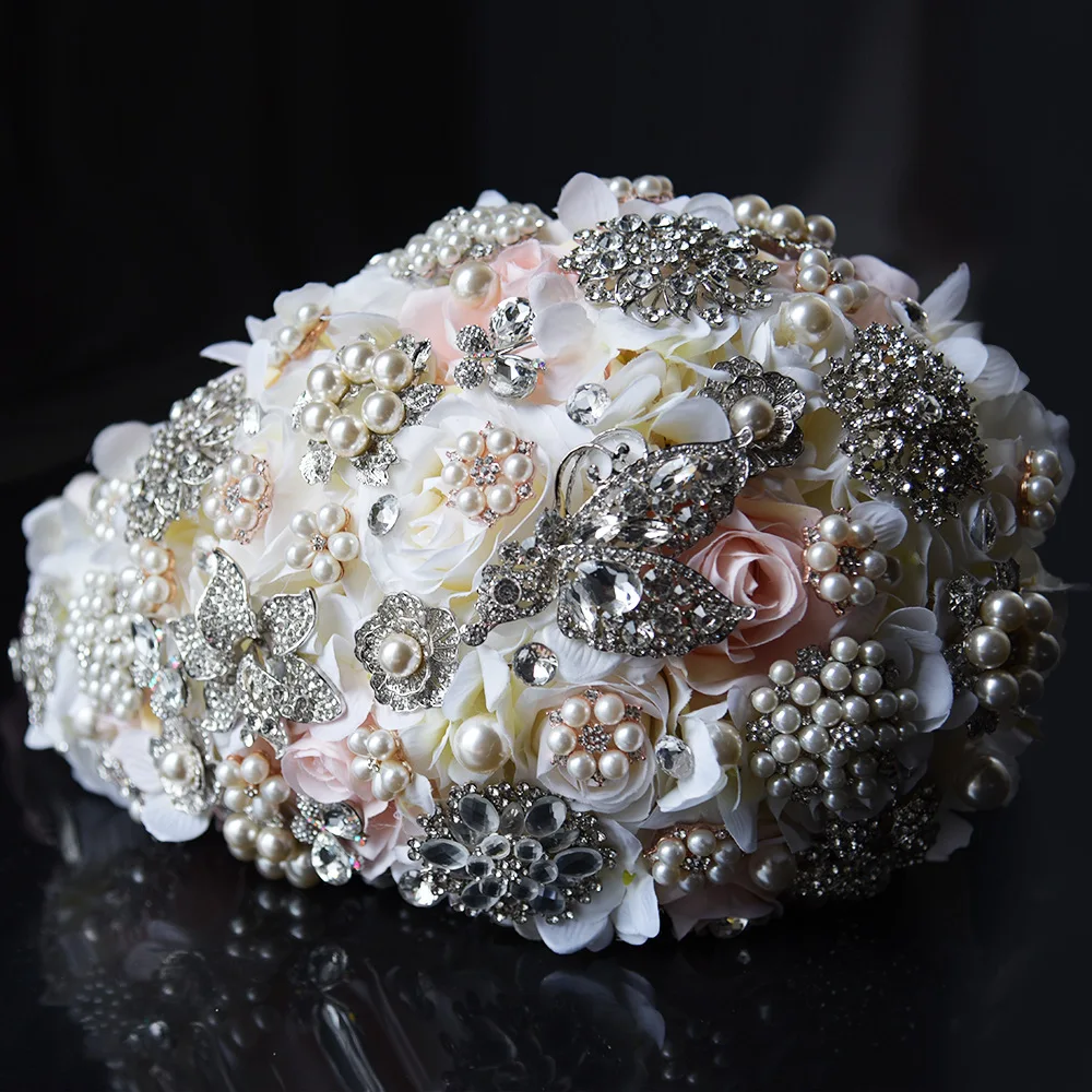 2020 Luxury Rose Water Drop Bouquet Handmade Flowers Rhinestones Blush Pink Wedding Bouquet Pearl Holding Bouquet