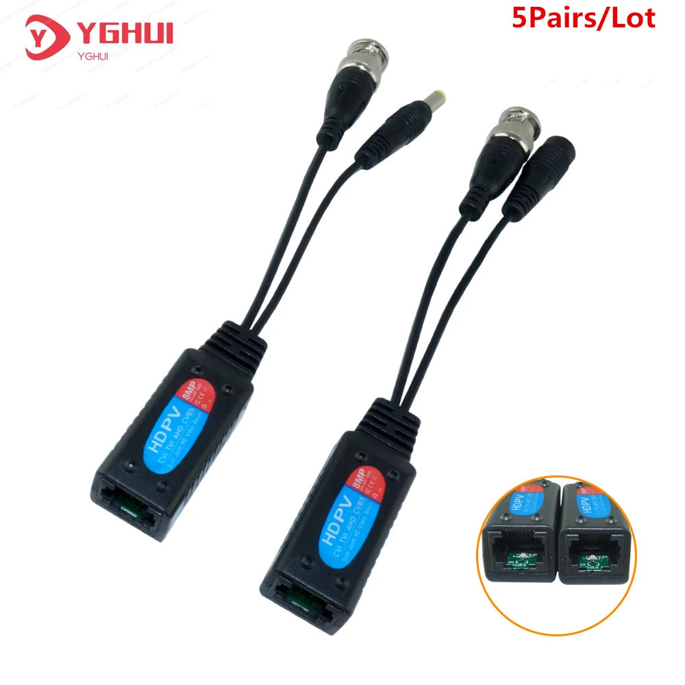 

8MP CCTV BNC To RJ45 Video Balun Coax Transceiver Connectors Passive Twisted Pair For 4K AHD CVI TVI CVBS Camera