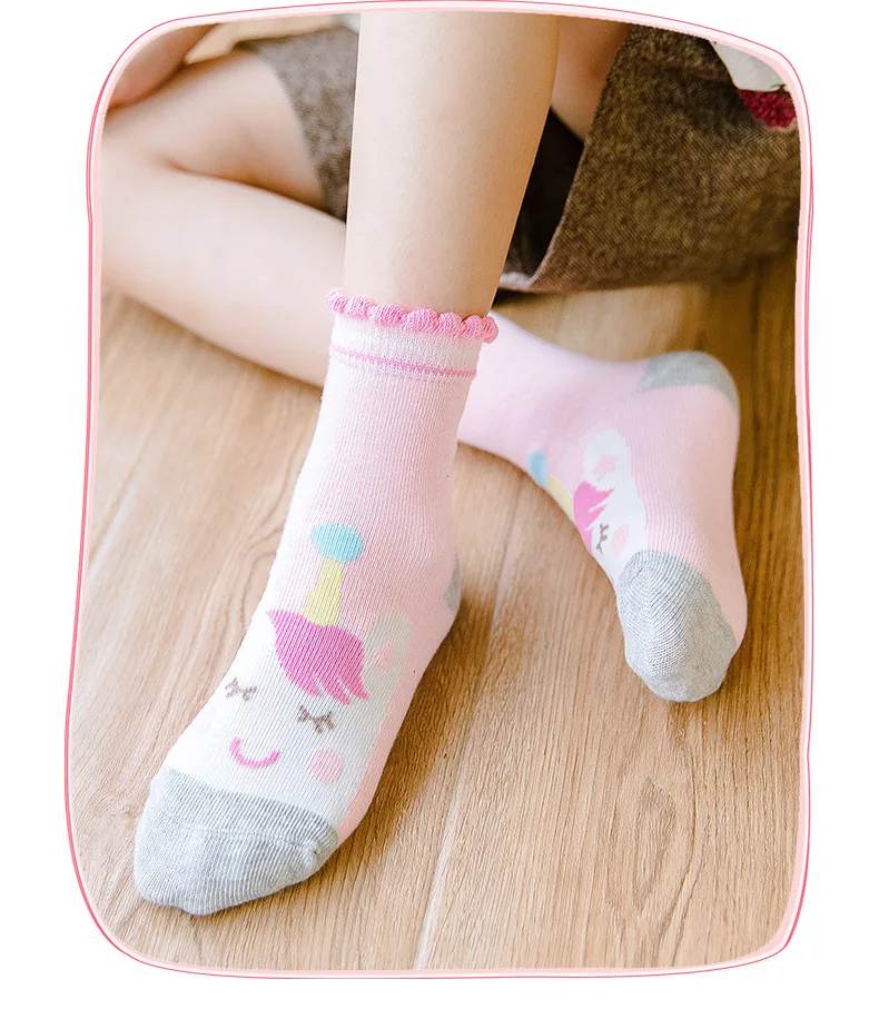 Set of 5 Pairs Cartoon Unicorn Cotton Socks