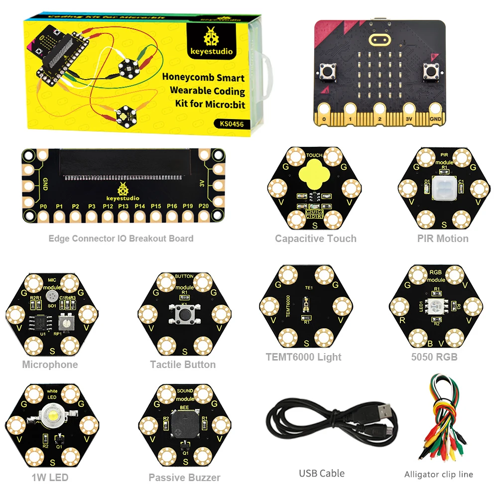 Keyestudio-Kit de codificação inteligente favo de mel, micro bit com 8 projetos, kit inicial V2 para micro: bit