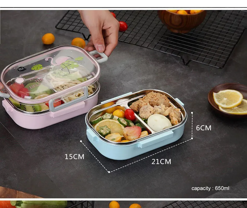 Ланч-бокс из нержавеющей стали с отсеком Ланч-бокс Bento коробки для детей, контейнер для еды, портативная японская посуда