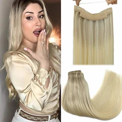 POPUKAR Real Remy Human Hair Skin Weft Balayage Platinum Blonde Halo Hair Extensions Fish Line Wholesale Drop Shipping