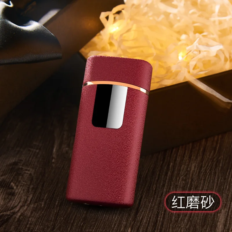 New 2 In 1 Metal Gas Lighter and Dual Arc Plasma Lighter Touch Screen Electric USB Lighters Rechargeable Cigar Cigarette Lighter - Цвет: red