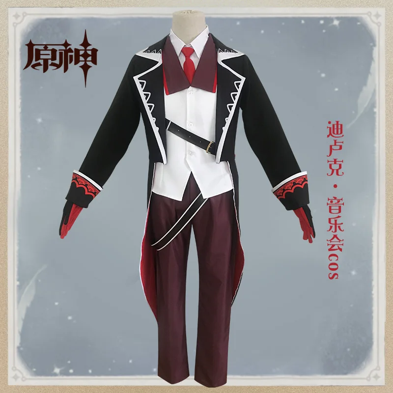 

Hot Game Genshin Impact Cosplay Diluc Ragnvindr Costume Outfit Concert Uniform for Halloween Fancy Stage Performance Props