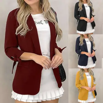 

Women Lady Coat Bangage Female Formal Collared Tailored Slim Fall Solid Long Sleeve Jacket 2019