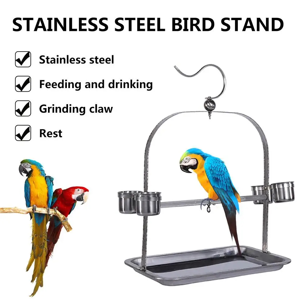 Stainless Steel Parrot Bird Stand Bird Shelf Bird Cage Feeder Rest Claw Toy Rack Parrot Bird Perch Standing Stand