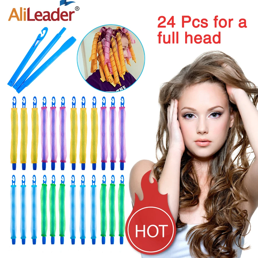 

Alileader 12Pcs Diy Water Wave Magic Curler Formers Hair Rollers 4Color Green Blue Yellow Pink Spiral Hair Soft Culers For Women