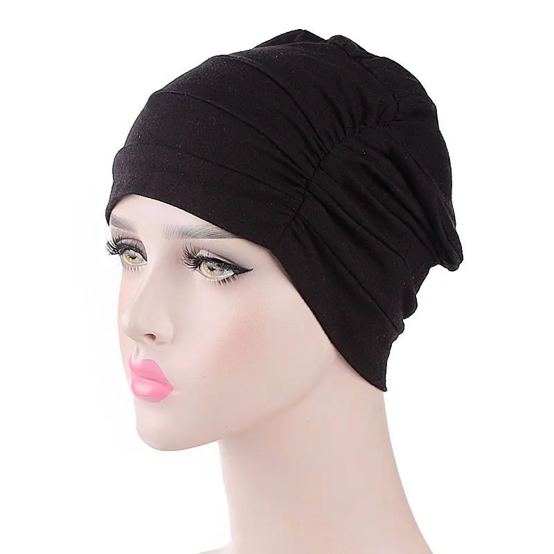 Новая мода женский эластичный модальный тюрбан из хлопка Кепка chemo головной убор твист хиджаб головной убор шарфы для женщин капот головной убор - Цвет: Черный