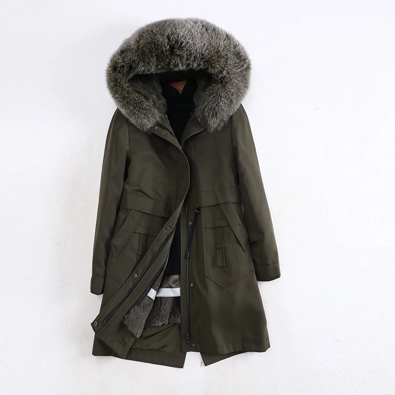 2019 отстегивающееся плотное зимнее пальто с натуральным мехом большого размера