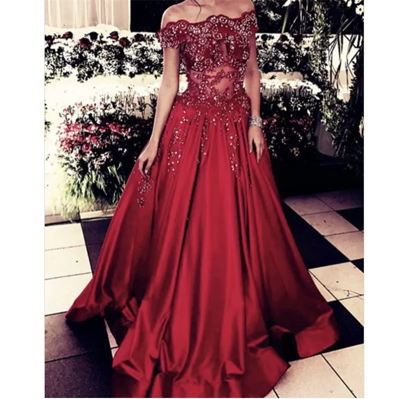 HWTX_Bridal роскошное вечернее платье с бусинами, сексуальный иллюзионный лиф, вырез лодочкой, с открытыми плечами, ТРАПЕЦИЕВИДНОЕ бордовое длинное платье для выпускного вечера, на заказ