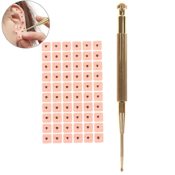 

Brass Acupuncture Points Detector Probe+60Pcs Magnetic Therapy Ear Seeds Stickers Ear Acupuncture Needle Patch Ear Care Massage