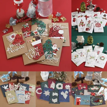

6 Styles Christmas Design Card Gift Greeting Cards Happy Birthday Gift Cards Party Wedding Invitation With Envelope