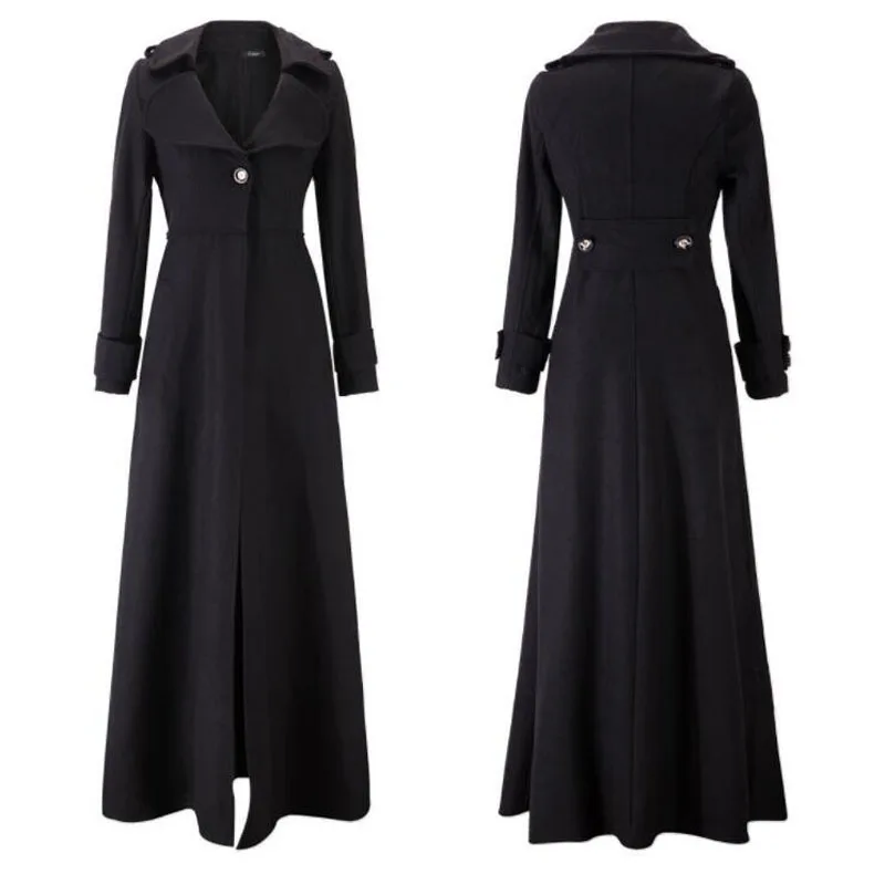 Женское длинное пальто осень зима Cassic полушерстяная смесь Макси Тренч штормовка женская тонкая верхняя одежда Chamarra - Цвет: black