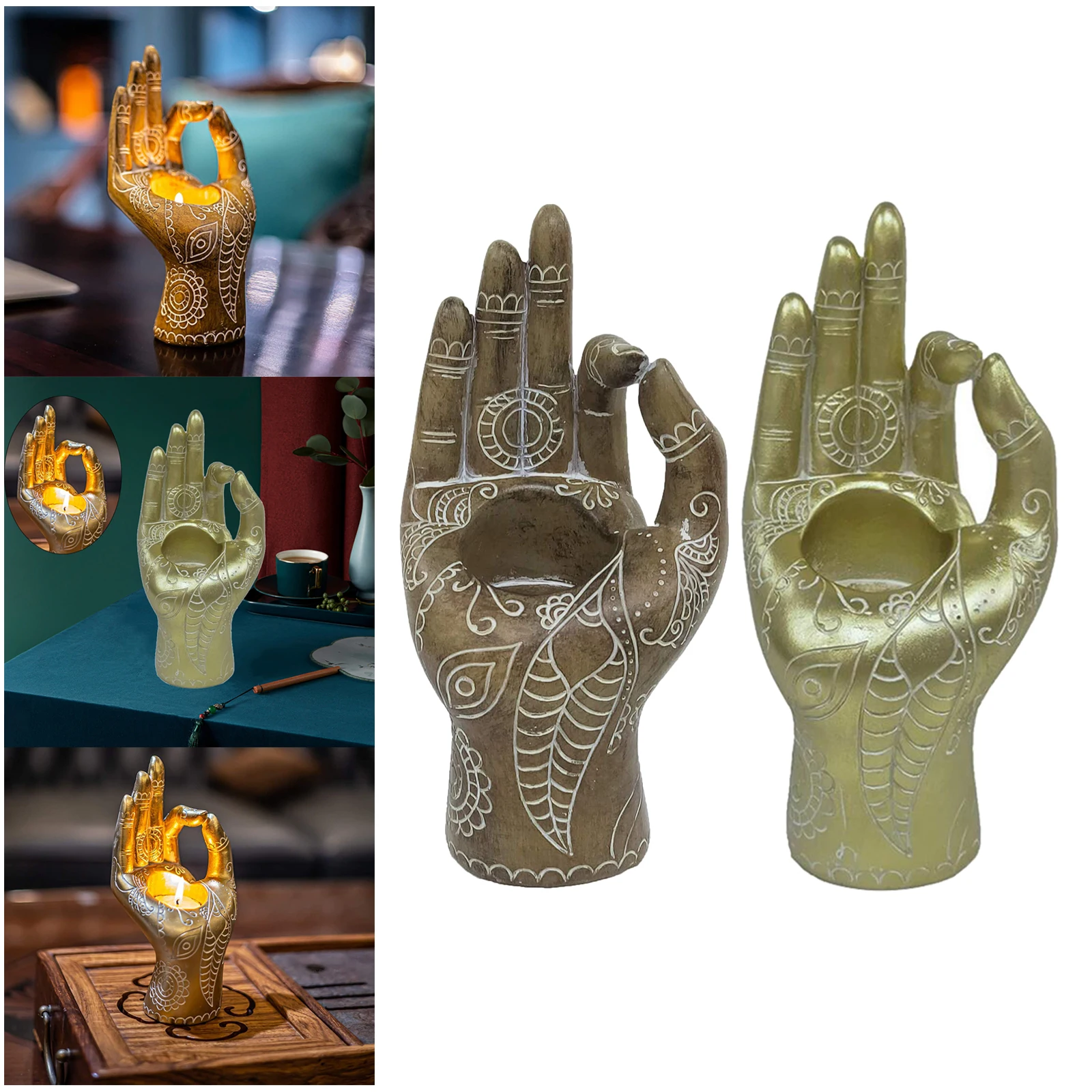 Buddha Candle Holder Mudra Hand Tabletop Tealight Holder Collectible Figurines Meditation Craft Candlestick Home Decor Candle holders