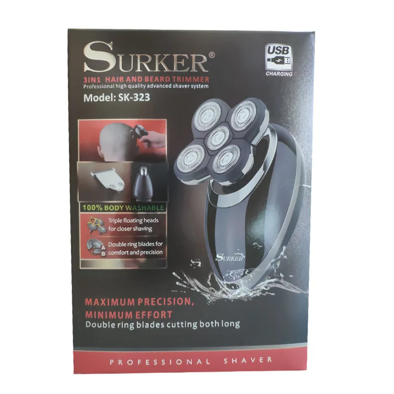 Surker электрический триммер для волос SK-323 4 в 1 электрическая машинка для стрижки волос beardtrimmer триммер для носа Очиститель лица 3D плавающий перезаряжаемый