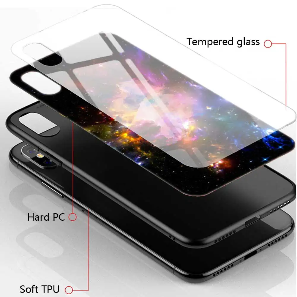 Чехол из закаленного стекла для Apple iPhone 8 7 6 6S Plus, чехол для iPhone 11 11Pro XS MAX XR X, силиконовый край, Звездный градиент пространства