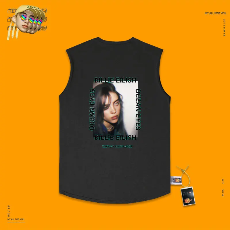 Washed black Портрет Bllie эйлиш пирус груша футболка Exceed Fire Cec Basics Cut The Sleeves Ulzzang School Wind - Цвет: Washed black