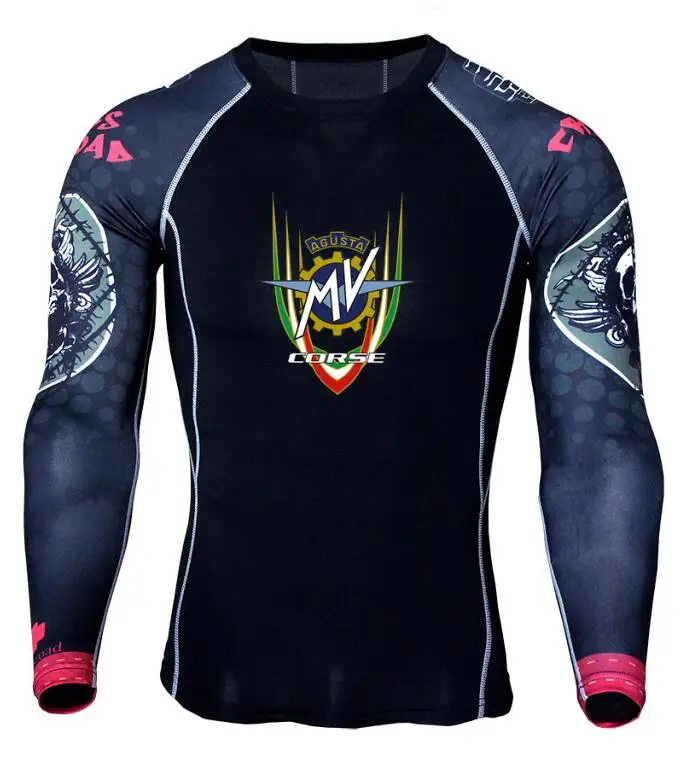 

Fitness MMA Compression T Shirt Men Bodybuilding MV Agusta Corse Print Long Sleeve tshirt Quick Dry Tops Tees Autumn