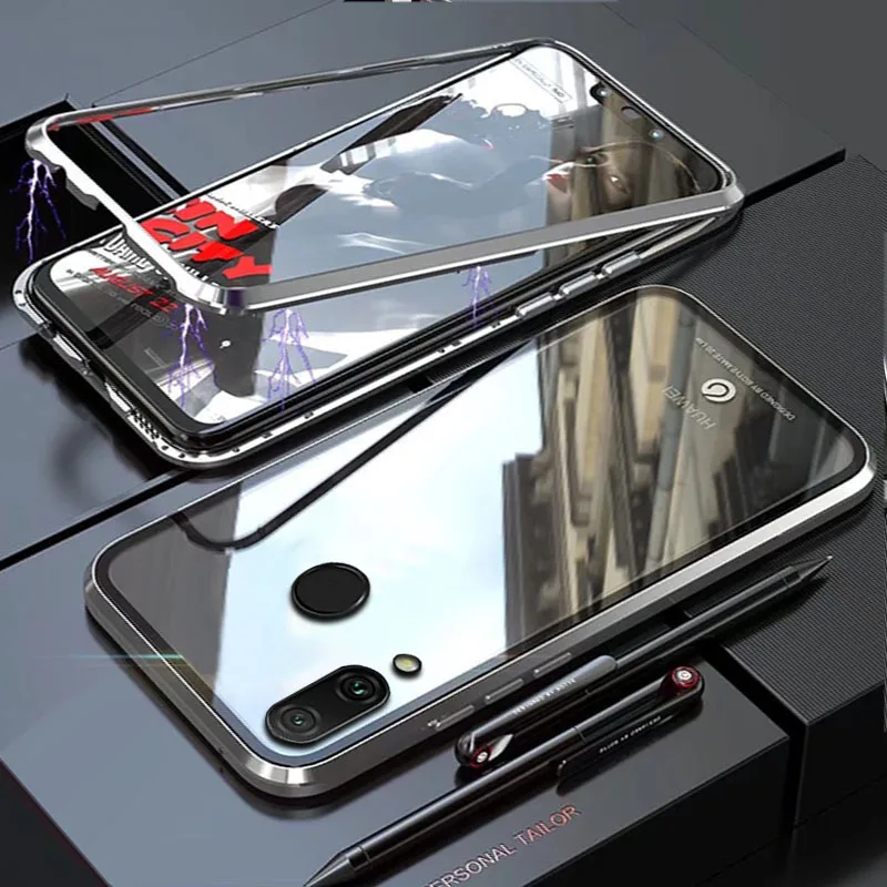 YonLinTan Coque чехол для huawei Y9 Металлическая магнитная рамка Магнитная Адсорбция закаленное стекло телефонные чехлы