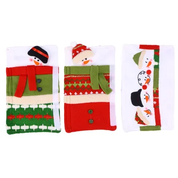 

3 Pcs Refrigerator Door Handle Washable Fabric Snowman Christmas Cloth Protector for Fridge Microwave