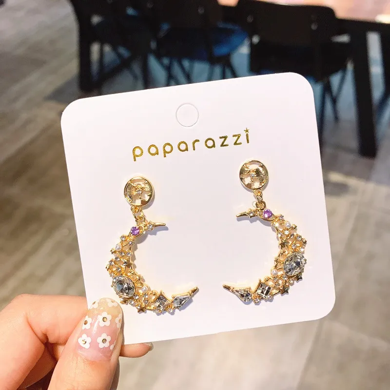 Новые корейские изогнутые серповидные серьги нежные циркониевые серьги в форме Луны в сердце девушки Модные женские ювелирные изделия