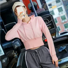 Женская спортивная куртка для бега, женская спортивная куртка с капюшоном и длинным рукавом, женский топ для йоги, Спортивная рубашка, укороченная толстовка с капюшоном для спортзала, укороченный топ с капюшоном для фитнеса