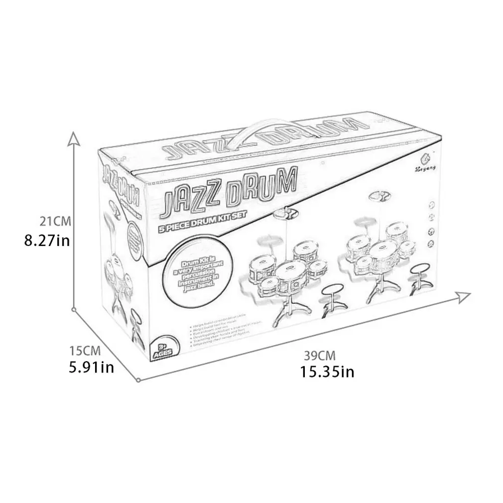 Детский набор Барабанов из 5 предметов, Детская барабанная установка, имитирующие ударные инструменты для джаза ударный музыкальный инструмент, развивающие игрушки