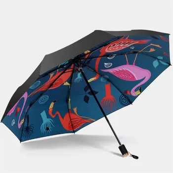 

Colorful Flamingo Pattern Umbrella UV Protection Windproof Folding Compact Outdoor Travel Sun Rain Umbrellas Women's Umbrellas
