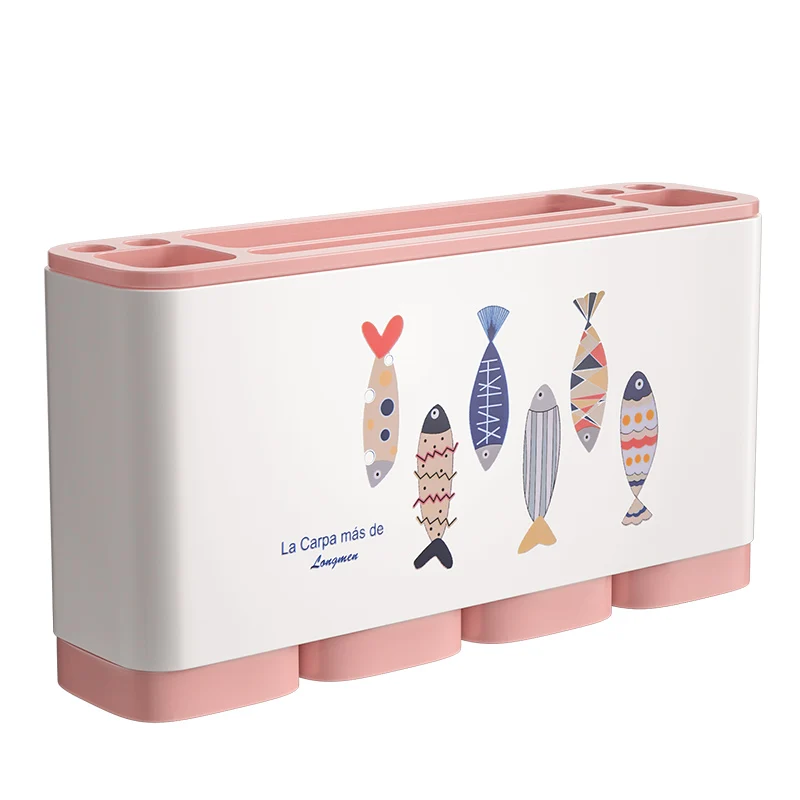 Wall-mount Toothbrush Holder Punch Free Toothbrush Rack with Cup Automatic Toothpaste Squeezer Dispenser Bathroom Accessories Se - Color: Four-piece Set