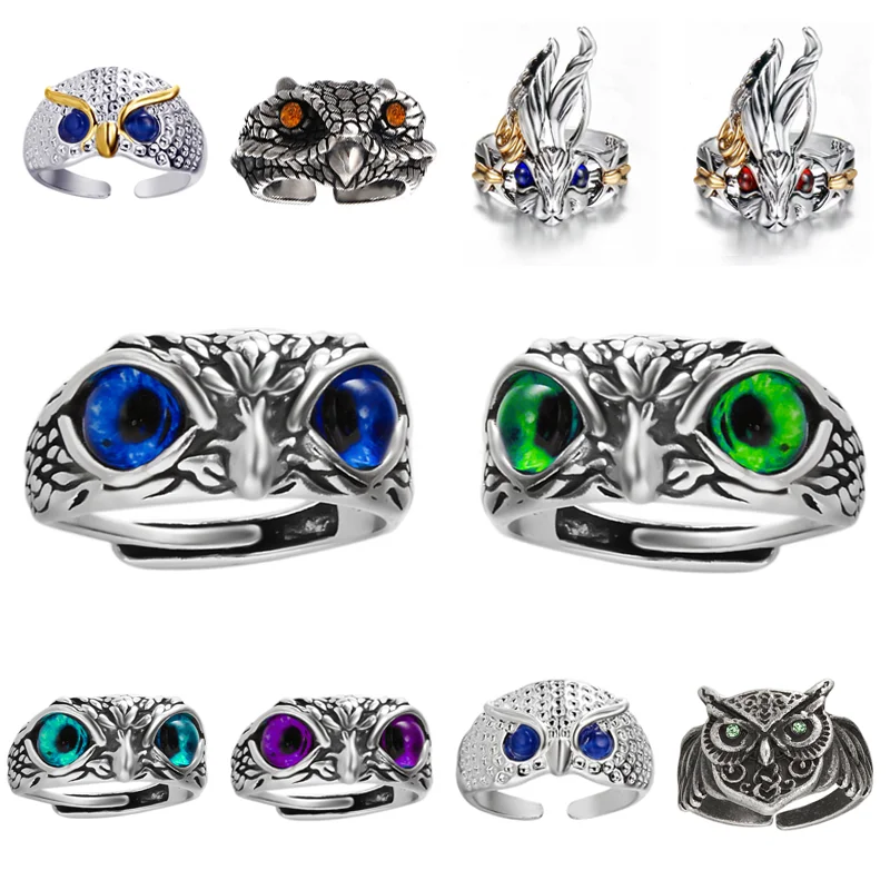 Retro Owl Animal Ring Men Women Simple Design Resizable Wedding Jewelry