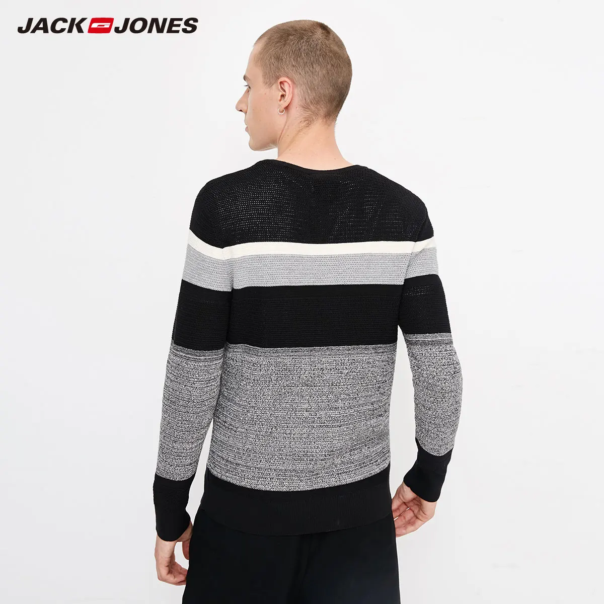 JackJones мужской полосатый хлопковый свитер с круглым вырезом | 218324523
